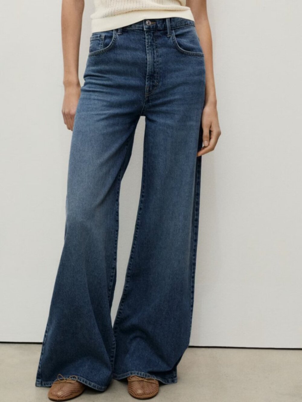 Mango Wide Leg Jeans Womens 2 Blue High Rise Cotton Casual
